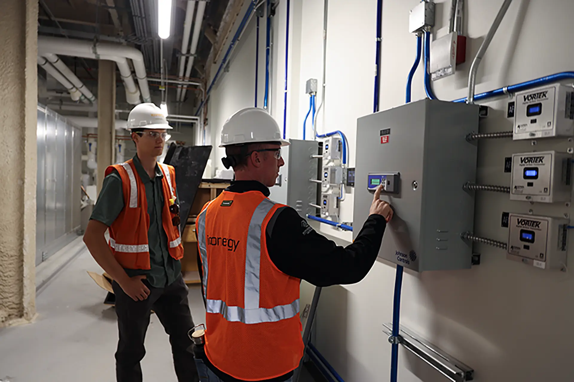 engineering team diagnosing equipment